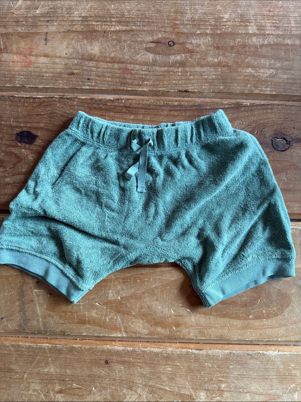 Kids Terry Cloth Shorts in Sage Green - Unbranded